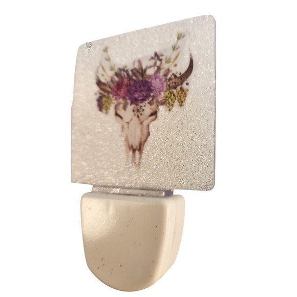Decorative Skull & Floral Night Light Plug-In With Glitter Finish - Picture 3 of 7